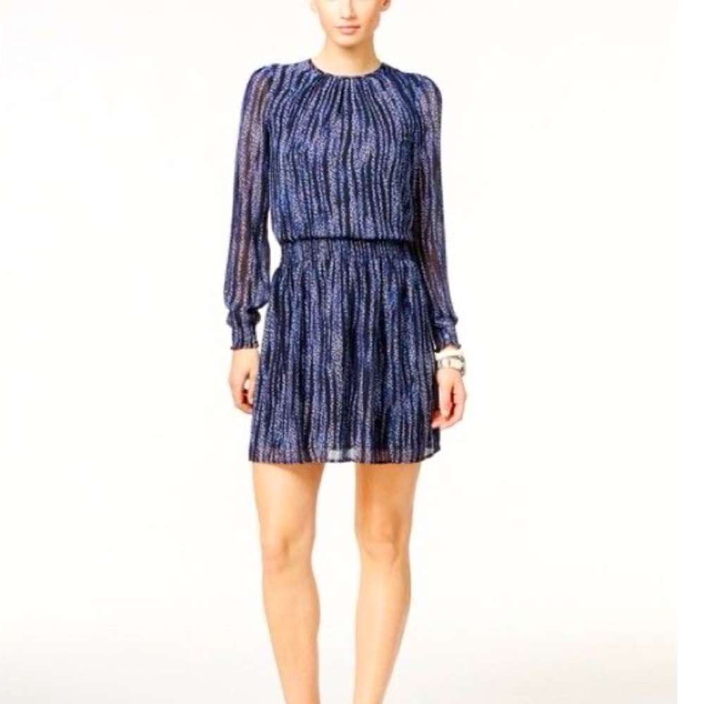 MICHAEL Michael Kors Smocked Animal Print Long Sleeve Mini Dress